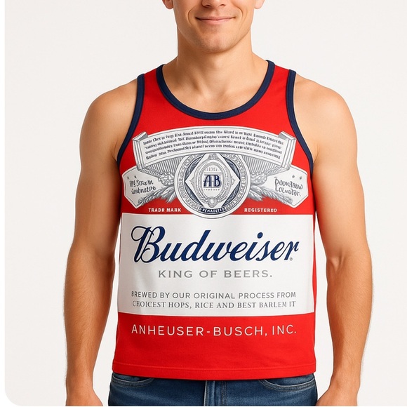Budweiser Other - Budweiser Tee T-shirt tank top graphic printed red/white/blue men's beer SZ M